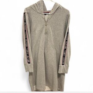 Tommy Hilfiger Gray Sweatshirt Hoodie Dress with Logo Sleeves, Size Large